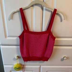 Red & Pink Women's Sweater Crop Top